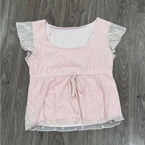 Delicate Pink Lace Top with Tie Waist